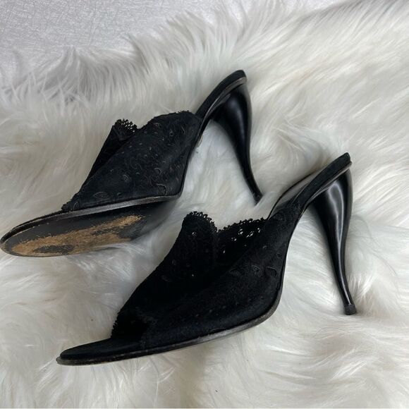 GIANNI Barbato Suede Lace Heeled Mules Black 37.5 - Picture 3 of 9
